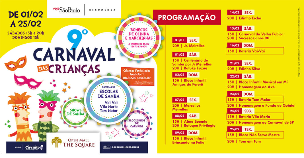 Confira a programação de Carnaval do The Square Open Mall