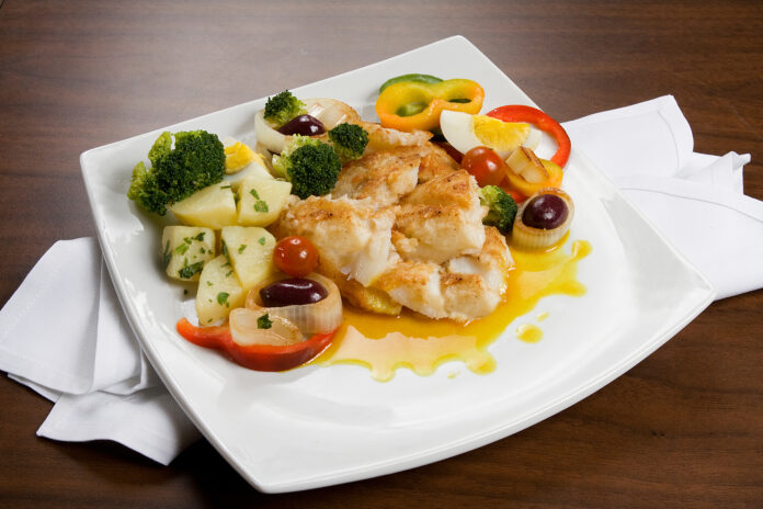 Cod,Fish,With,Boiled,Vegetables,,Saute,Potatoes,,Cherry,Tomatoes,,Broccoli,