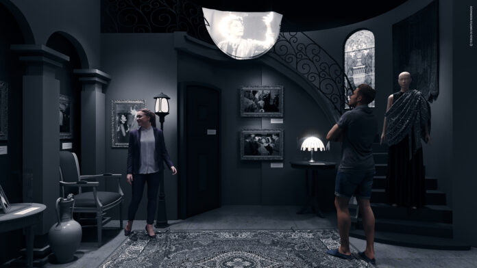 Imagem do projeto de um dos espaços da exposição dedicados ao filme Crepúsculo dos deuses